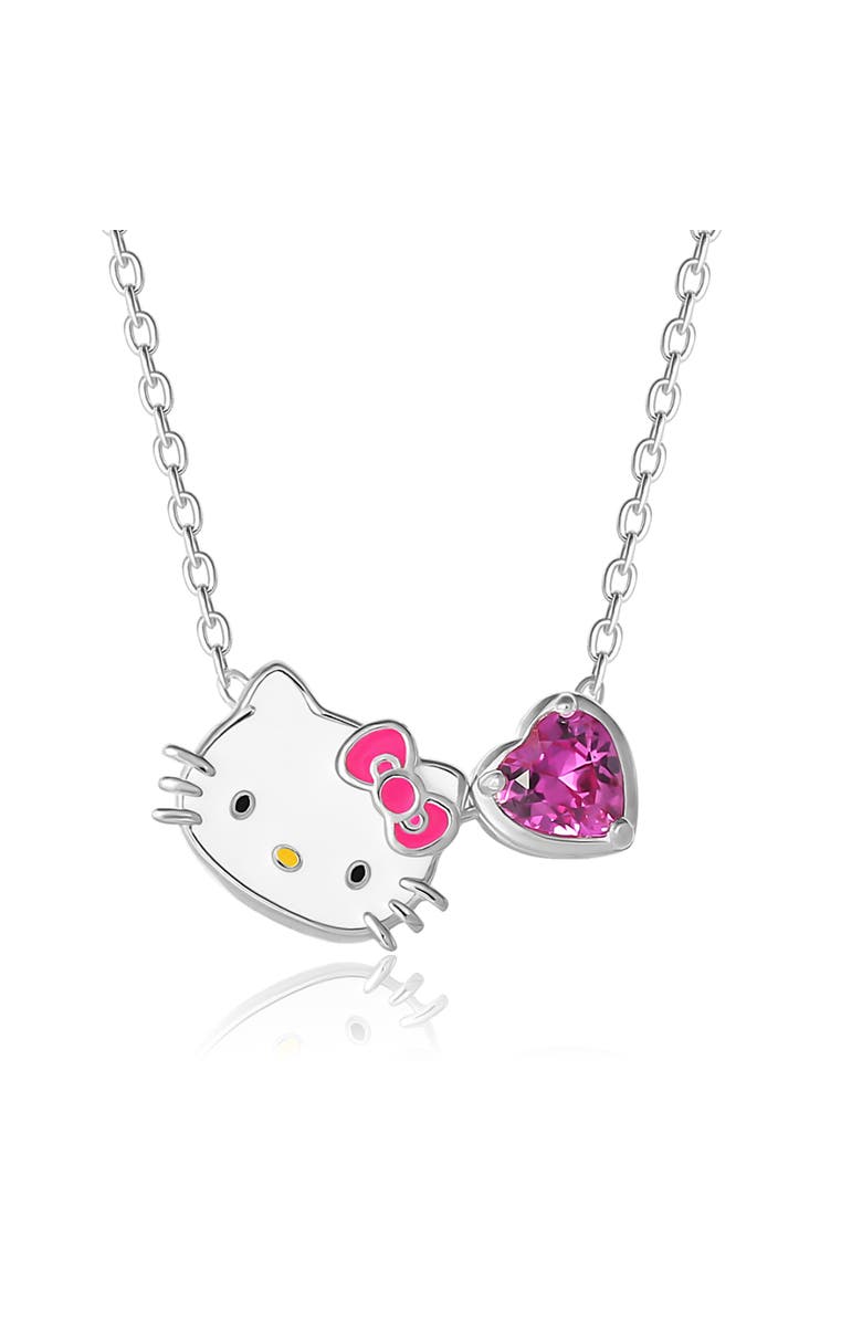 Hello Kitty Sanrio Hello Kitty and Pink Heart Pendant Necklace in Silver-Tone, Main, color, Silver/Pink