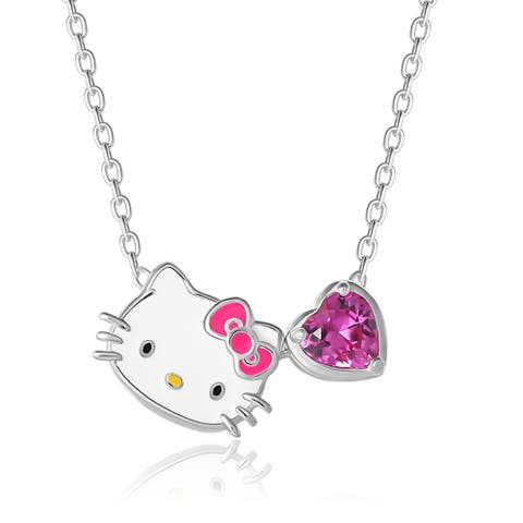 Sanrio Hello Kitty and Pink Heart Pendant Necklace in Silver-Tone