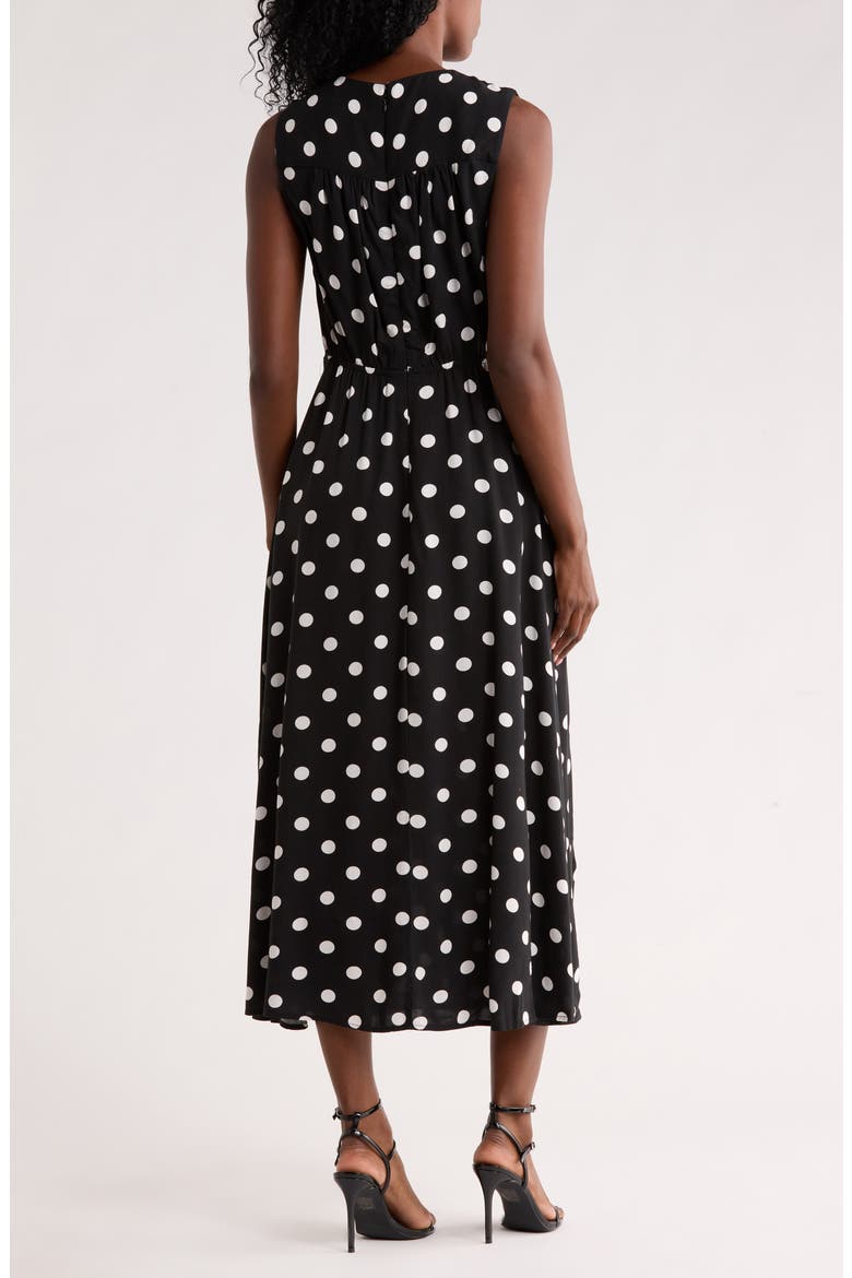 Polka Dot Sleeveless Faux Wrap Maxi Dress, Alternate, color, BLACK CREAM