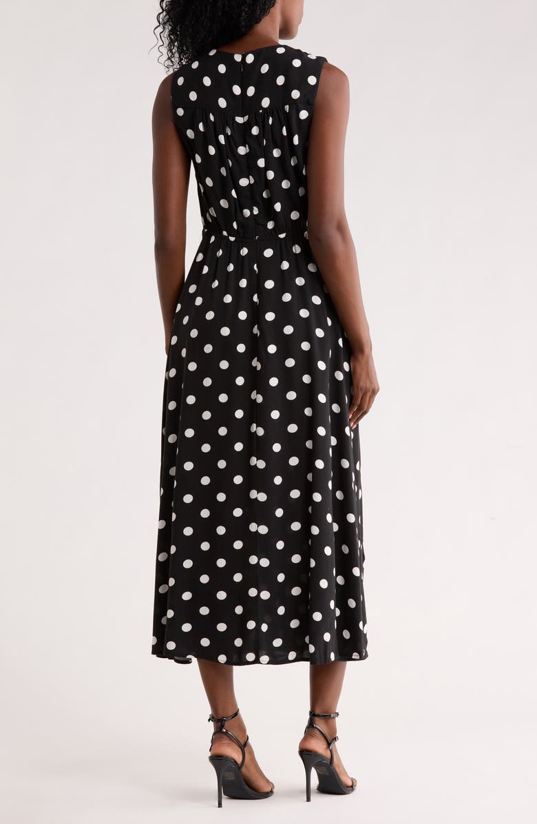 Calvin Klein Polka Dot Sleeveless Faux Wrap Maxi Dress, Alternate, color, Black Cream