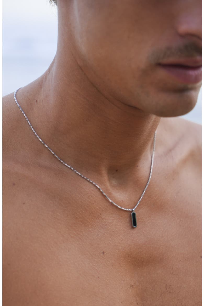 Men's Black Onyx Tag Pendant Necklace, Alternate, color, SILVER/ GOLD