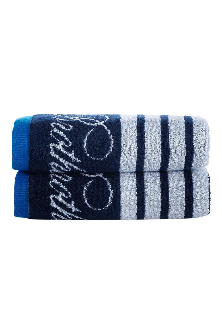 Nautical Blanket Stripe 2-Pack Turkish Cotton Hand Towels, Main, color, NAVY