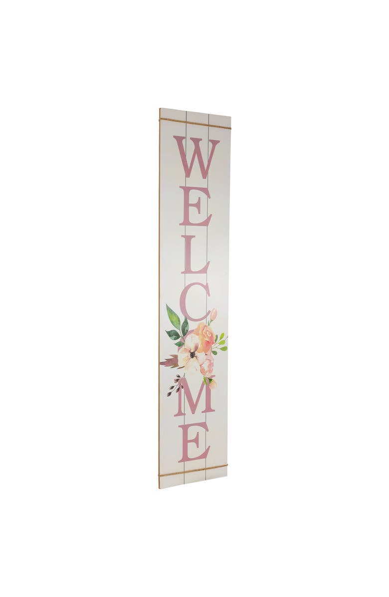 Northlight 48.5" Floral "Welcome" Wooden Spring Porch Board Sign Decoration, Alternate, color, White