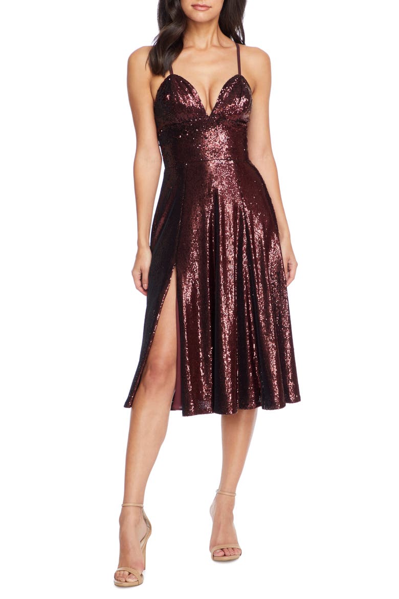 Mimi Sequin Cocktail Dress, Main, color, PORT