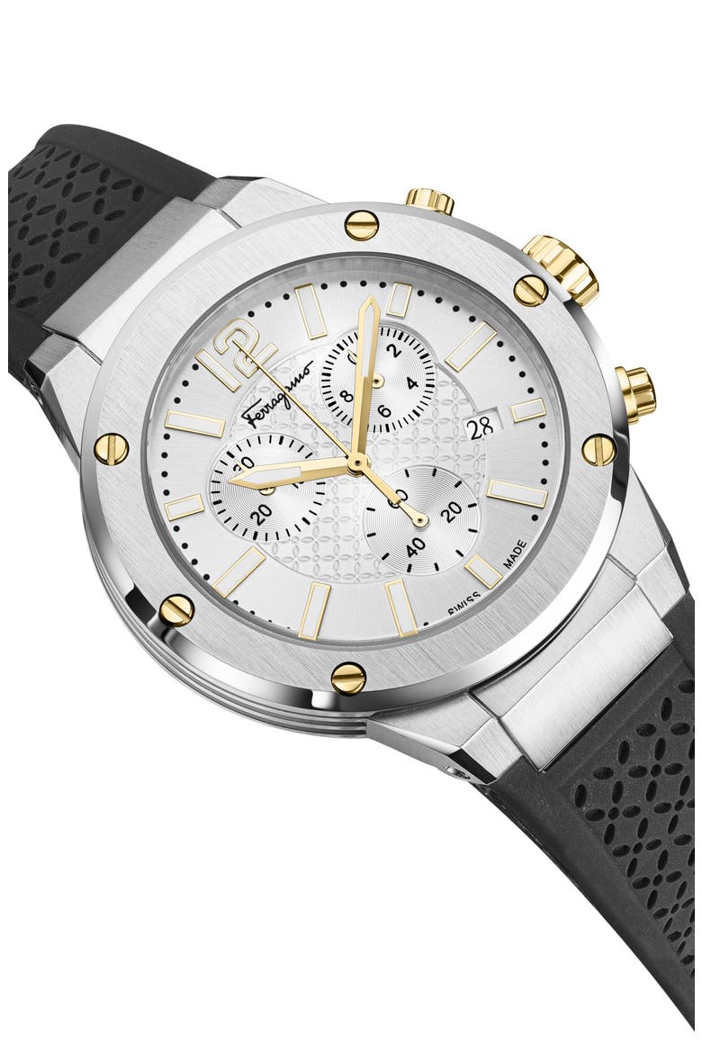 Silicone Strap Chronograph Watch, 42mm, Alternate, color, STAINLESS STEEL