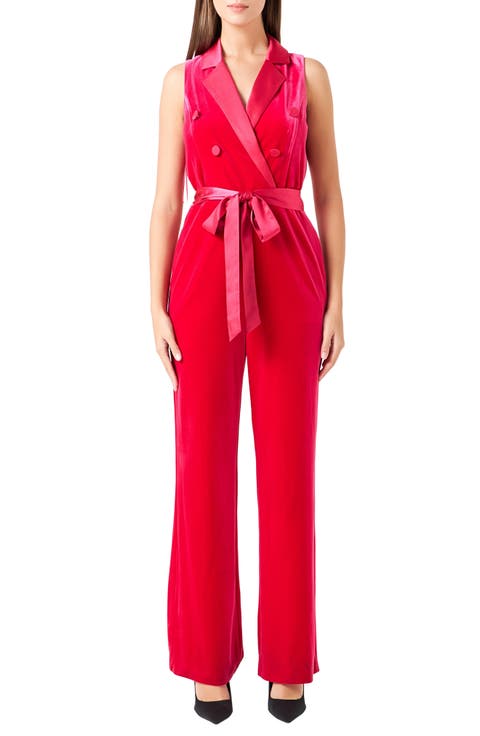 Satin Trim Velvet Jumpsuit
