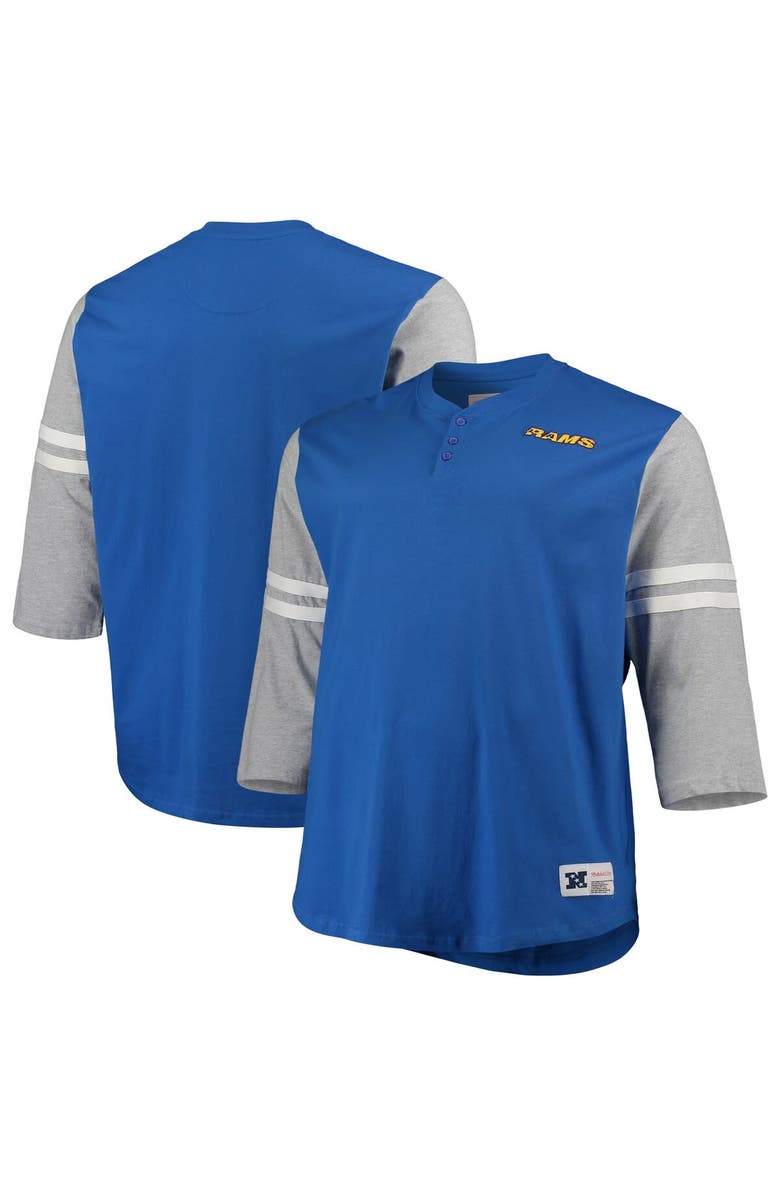 Mitchell & Ness Men's Mitchell & Ness Royal Los Angeles Rams Big & Tall Henley 3/4-Sleeve T-Shirt, Main, color, 