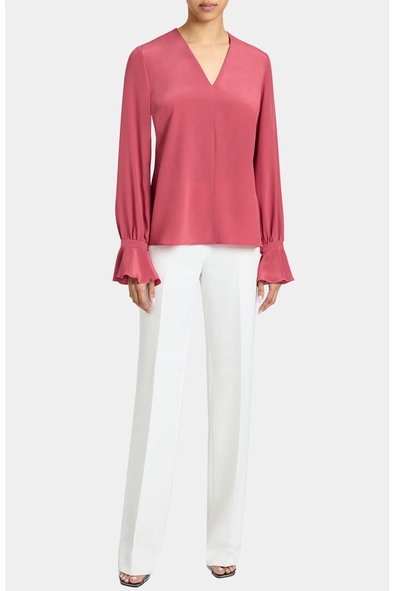 Rue Silk Long Sleeve Blouse in Silk Crepe de Chine, Alternate, color, PEONY