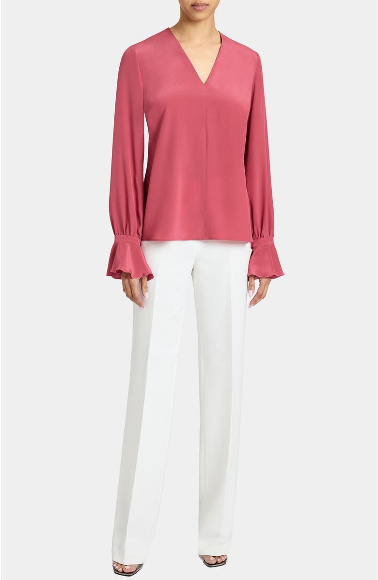 Santorelli Rue Silk Long Sleeve Blouse in Silk Crepe de Chine, Alternate, color, Peony