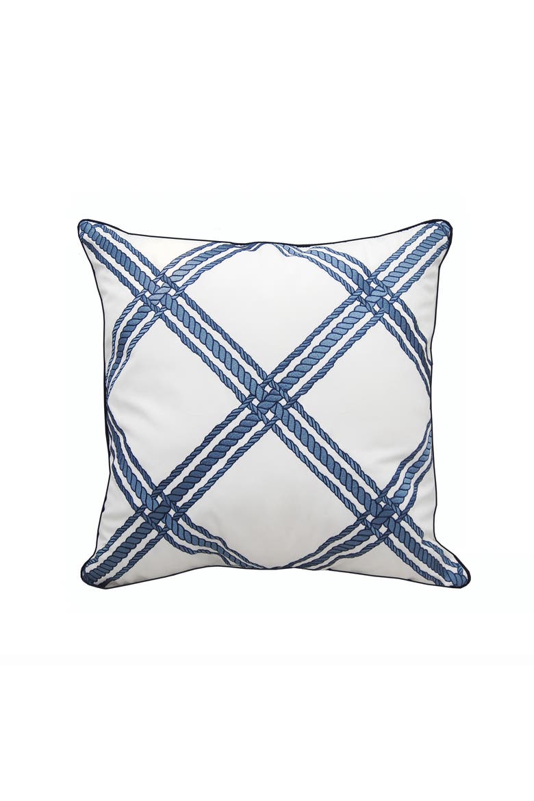 Rope Lattice White Indoor/Outdoor Accent Pillow, Main, color, Blue