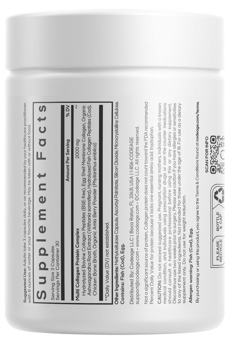 Multi Collagen Protein + Ashwagandha & Amla Berry Supplement, Alternate, color, White