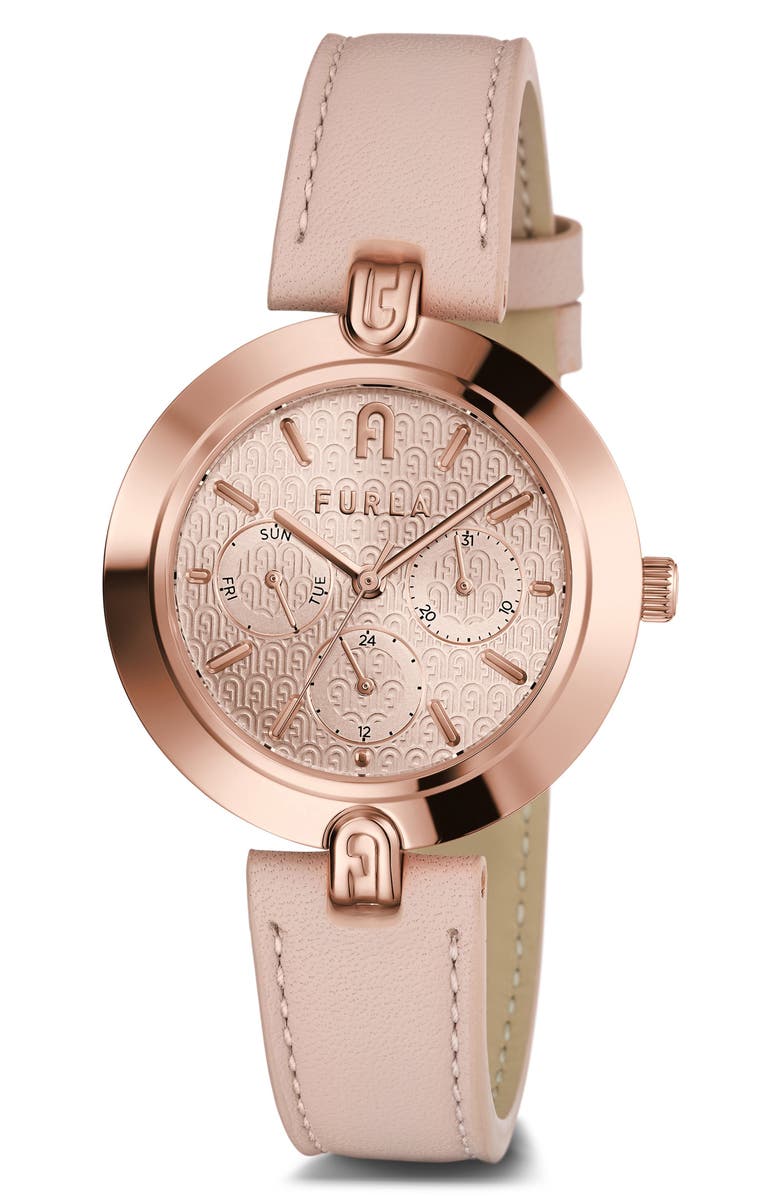 Furla Logo Links Leather Strap Watch, 36.5mm, Alternate, color,