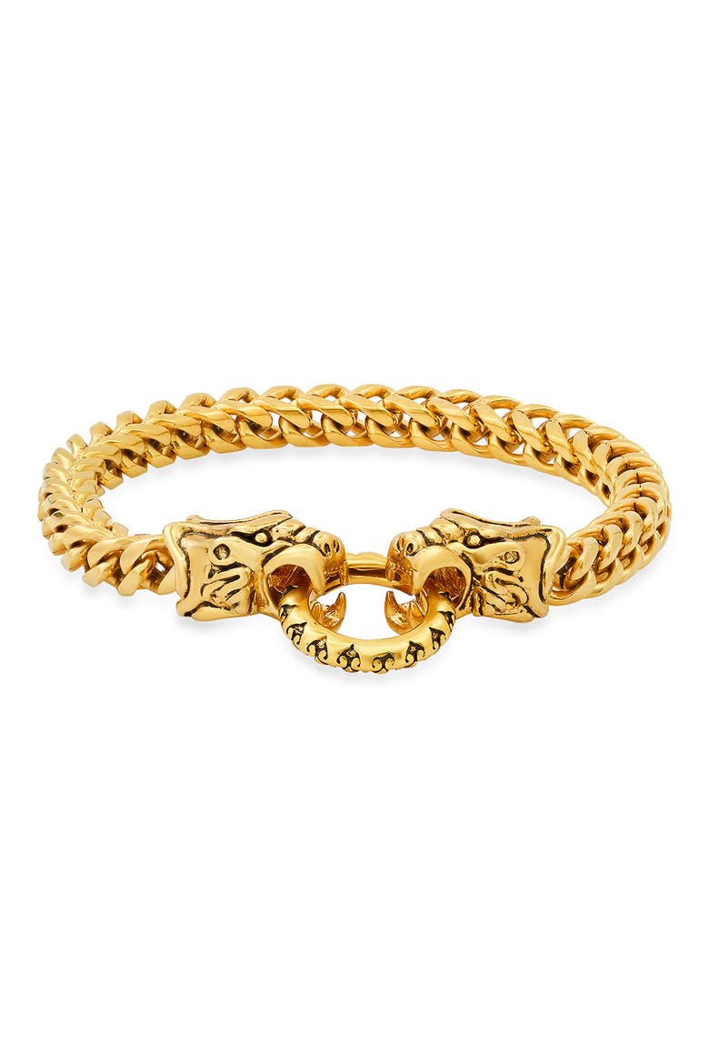 18k Gold Plated Stainless Steel Dragon Cuff Bracelet, Main, color, YELLOW