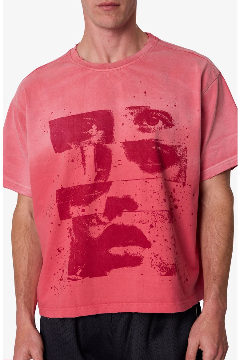Face Distressed Graphic T-Shirt, Alternate, color, RED