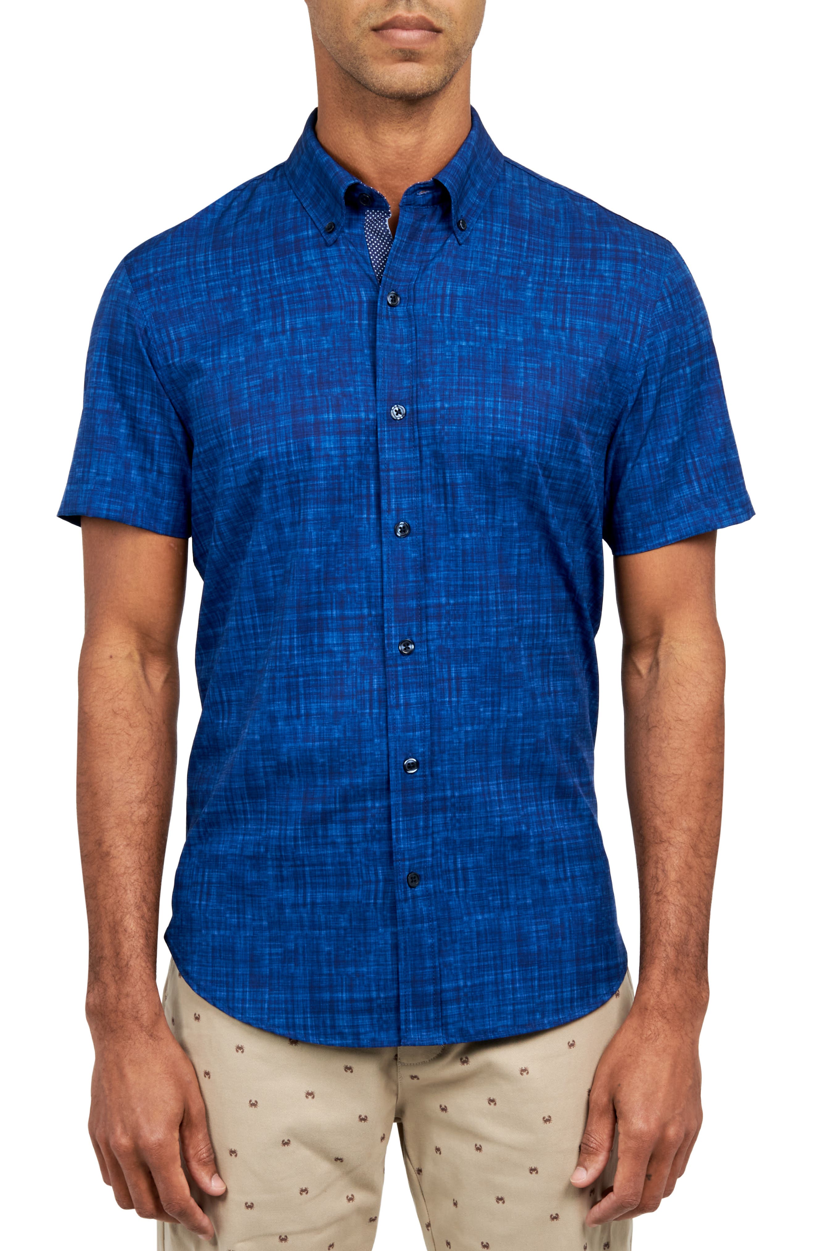 Slim Fit Four-Way Stretch Performance Chambray Short Sleeve Button-Down Shirt - image 3