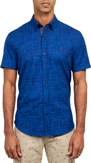 CONSTRUCT Slim Fit Four-Way Stretch Performance Chambray Short Sleeve Button-Down Shirt