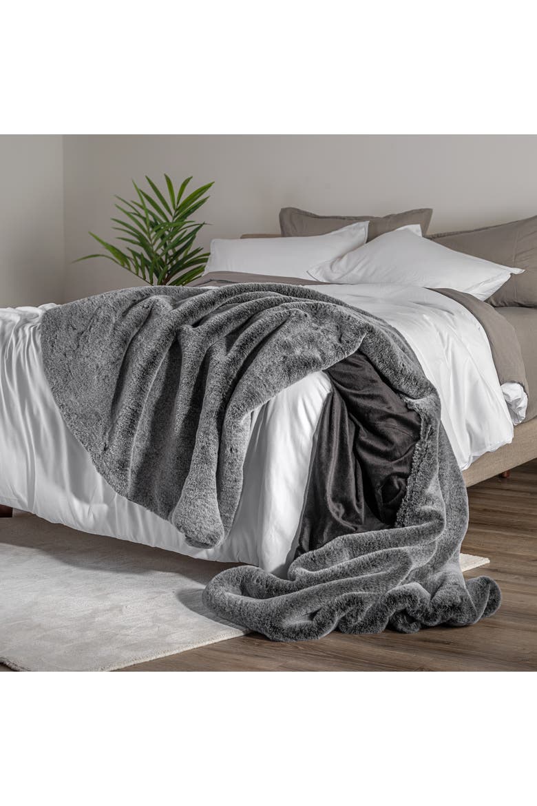 Faux Fur Throw  Blanket, Alternate, color, Variegated Grey