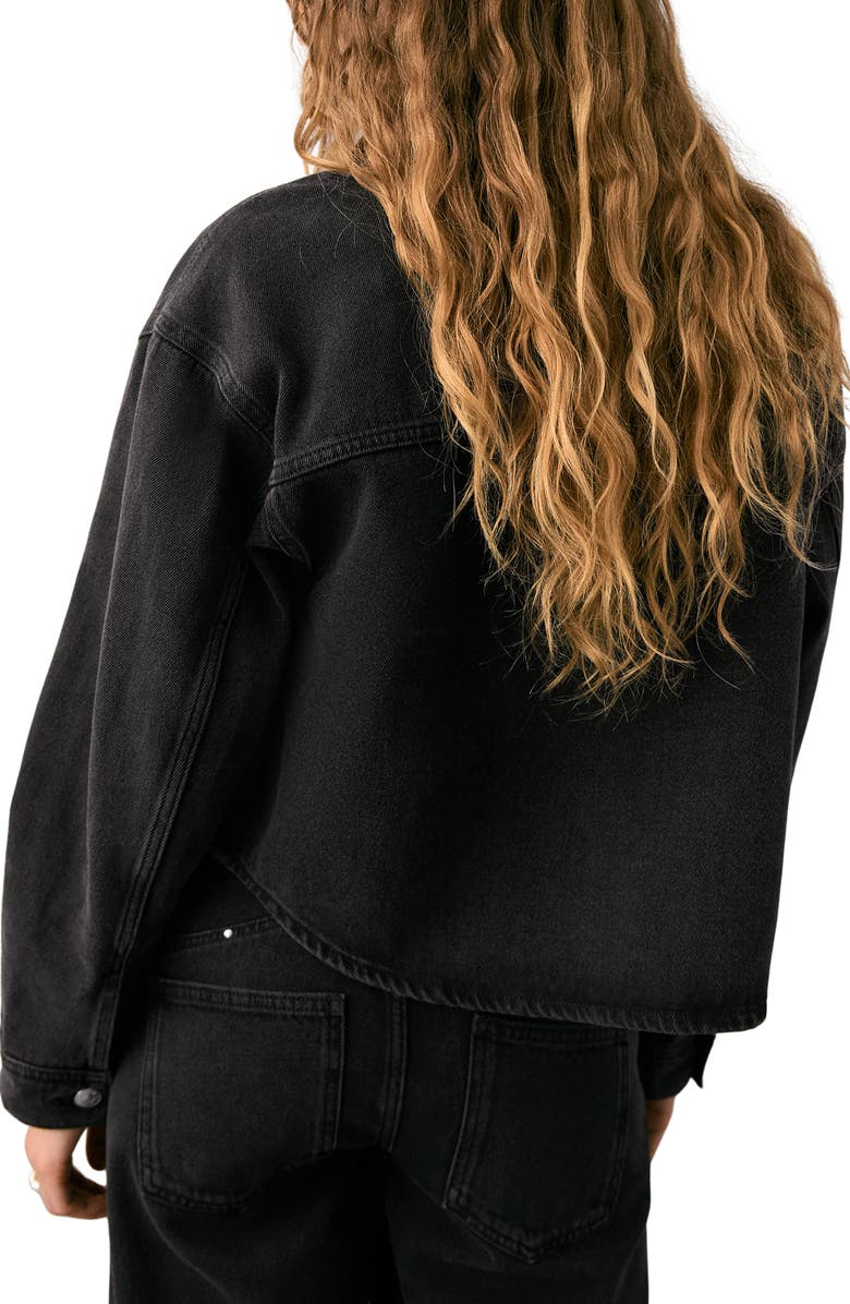 MANGO TEEN Studded Denim Button-Up Shirt, Alternate, color, Black Denim