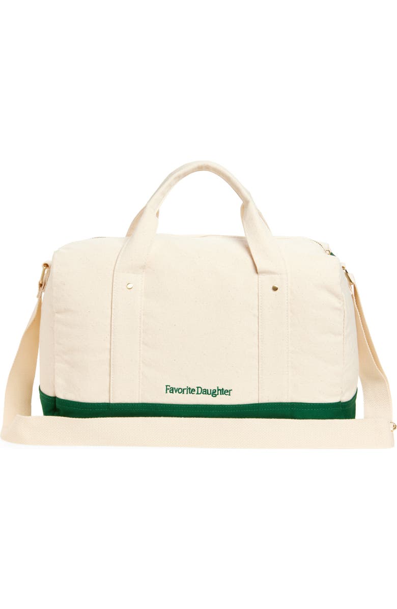 Favorite Daughter Mom of the Year Embroidred Canvas Duffle Bag, Alternate, color, Natural Green