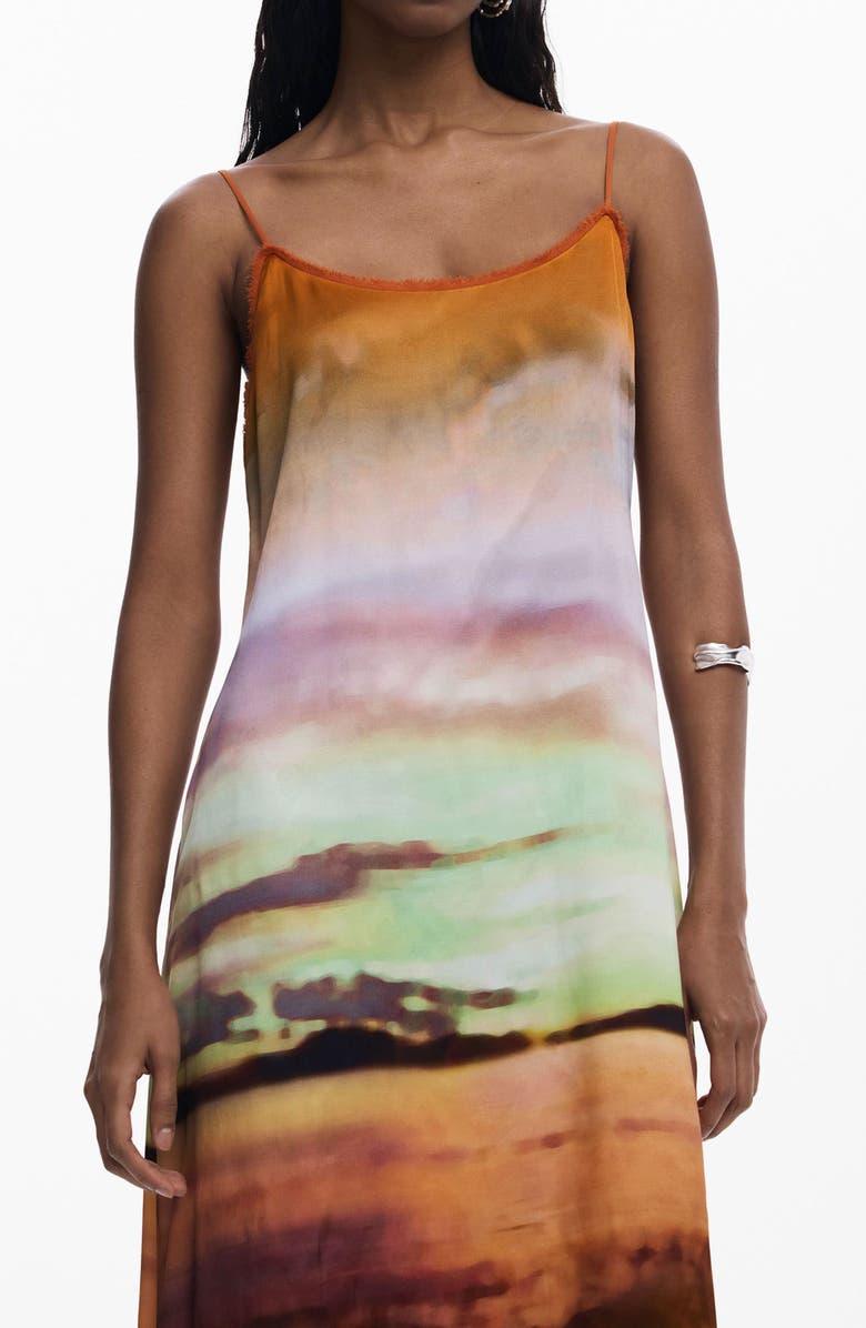 Desigual Watercolor Stripe Slipdress, Alternate, color, Yellow