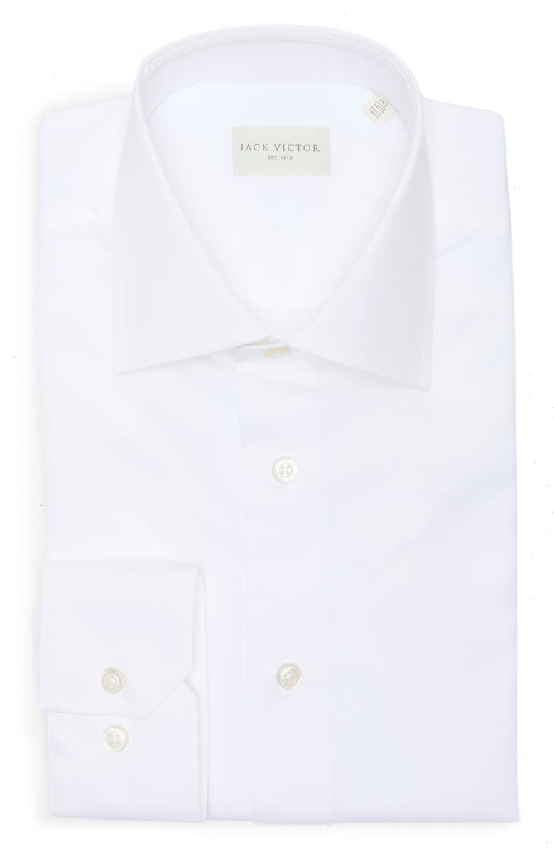 Jack Victor Dream White Cotton Stretch Twill Dress Shirt, Main, color, White