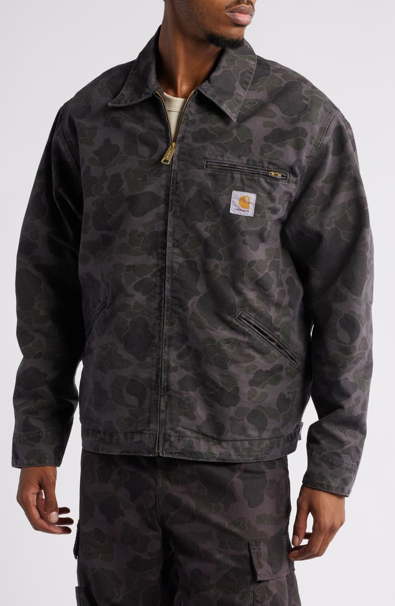 Carhartt Work In Progress Duck Detroit Camo Organic Cotton Canvas Zip Jacket, Alternate, color, Duck Green Graphite Garment