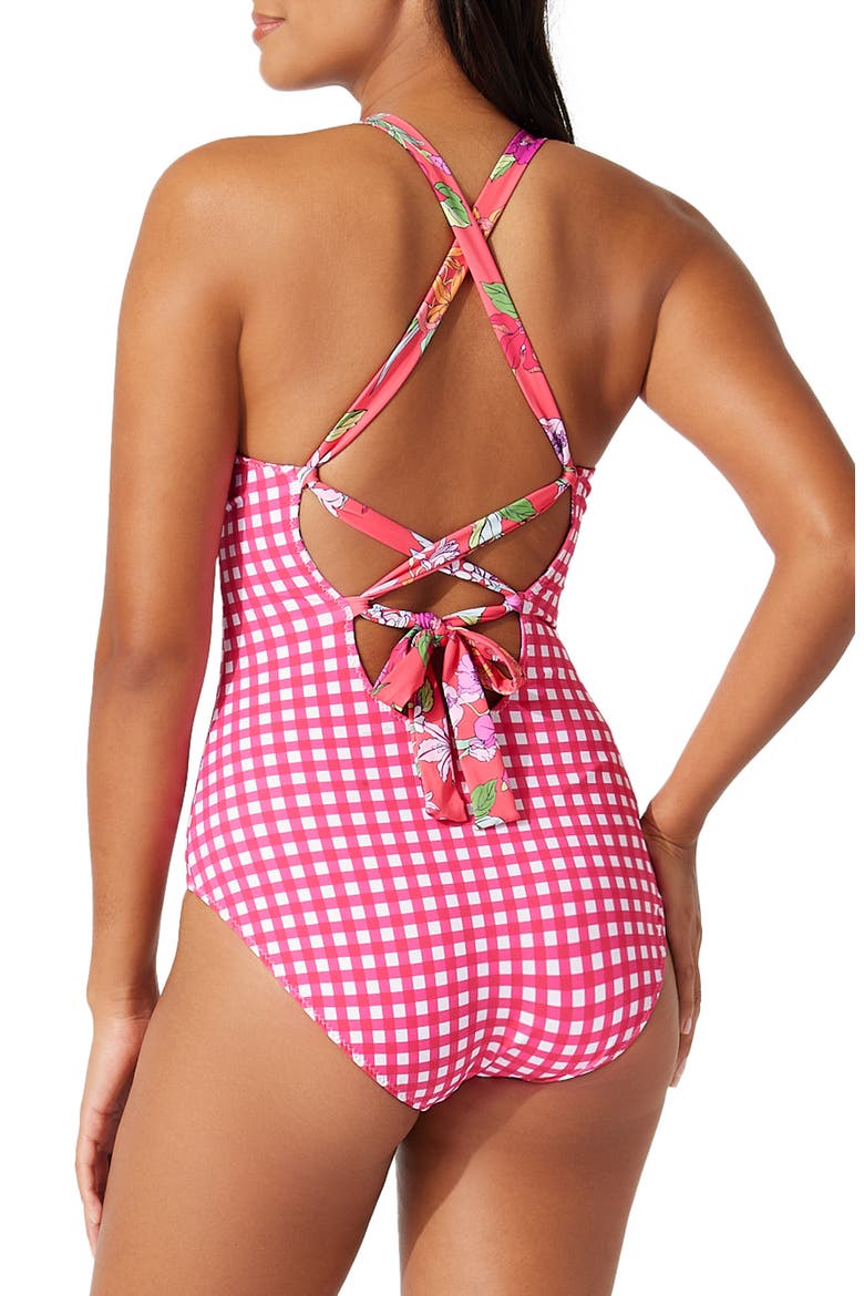 Summer Floral Reversible One-Piece Swimsuit, Alternate, color, CORAL COAST REV