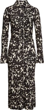 Altuzarra Claudia Print Ruched Long Sleeve Jersey Shirtdress