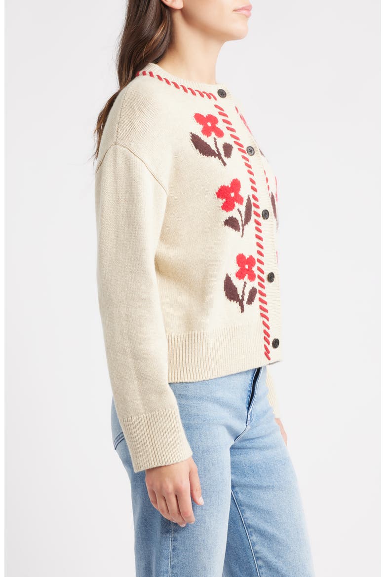 Mavie Intarsia Floral Cardigan, Alternate, color, CARMINE FLORAL
