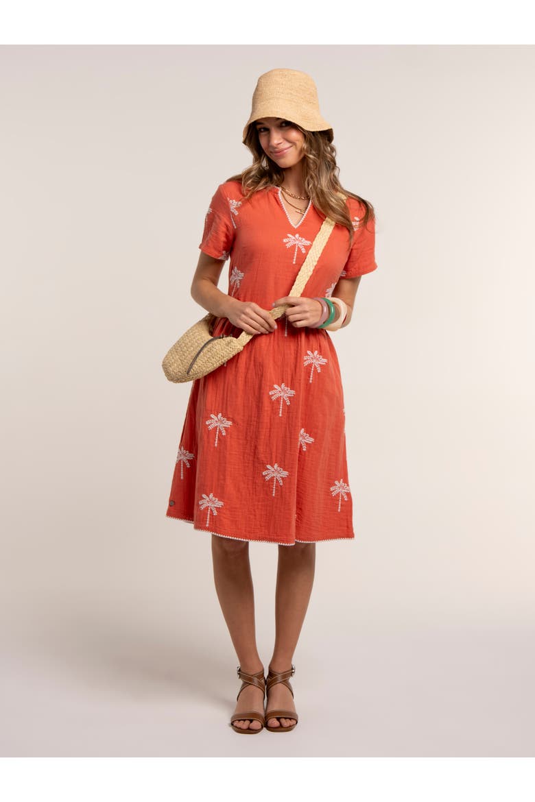 Sol Embroidered Midi Dress, Alternate, color, Rust