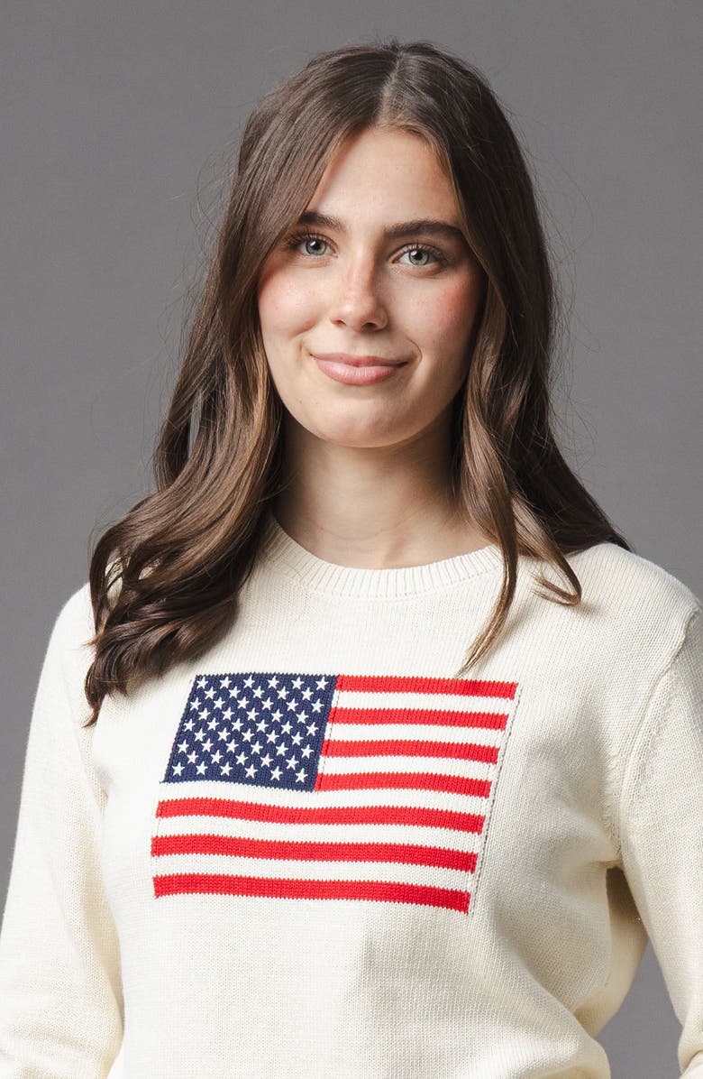 Hope & Henry Women's Organic Crew Neck Flag Sweater, Alternate, color, Ivory Flag