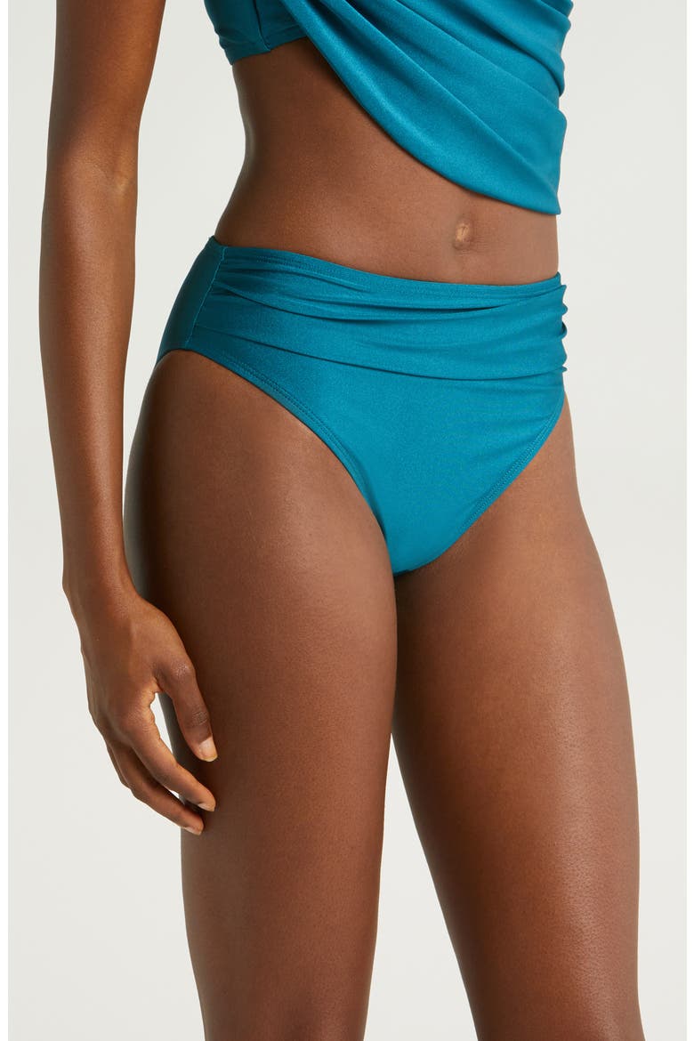Draped High Waist Bikini Bottoms, Alternate, color, SHINNY MARE