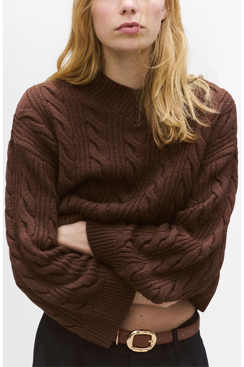 Cable V-Neck Sweater, Main, color, BROWN