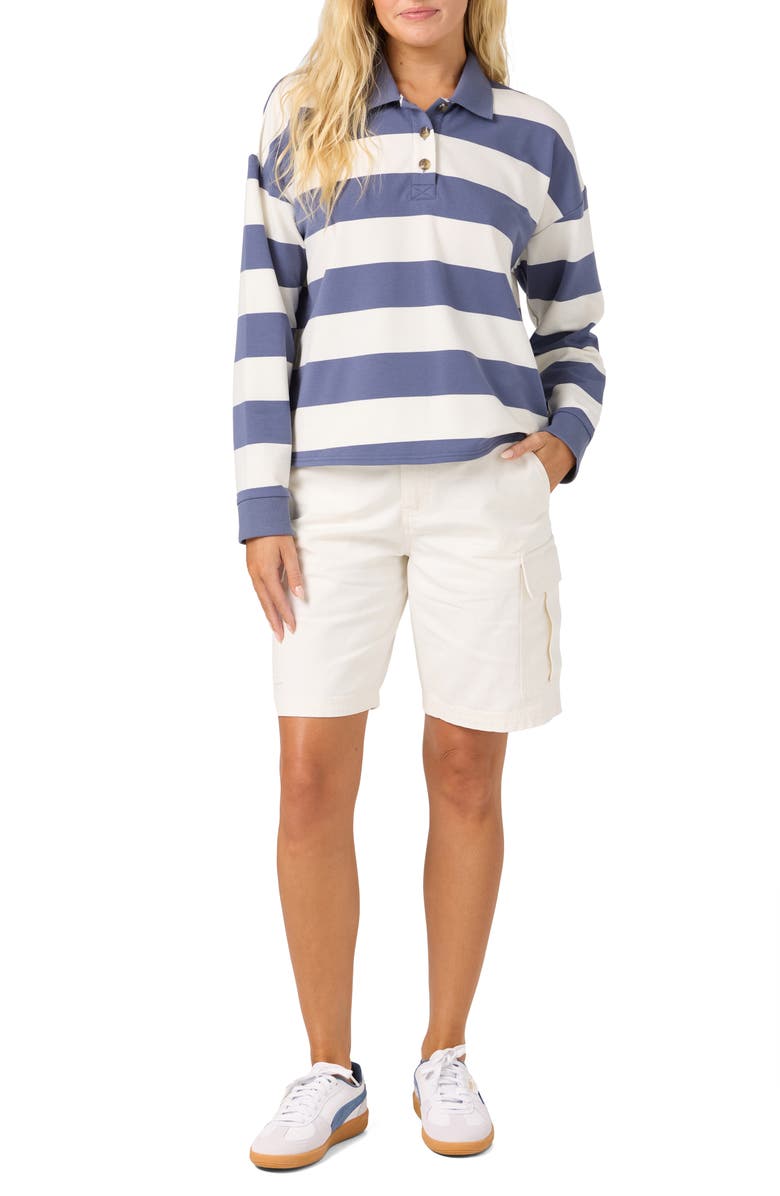 O'Neill Kyra Striped Long Sleeve Crop Polo, Alternate, color, Nightshadow Blue