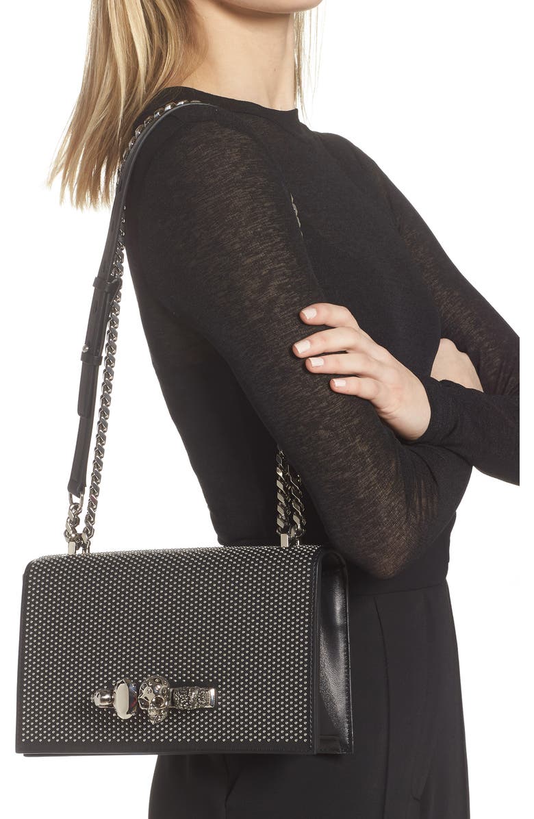 McQueen Alexander McQueen Jeweled Studded Leather Crossbody Bag, Alternate, color,