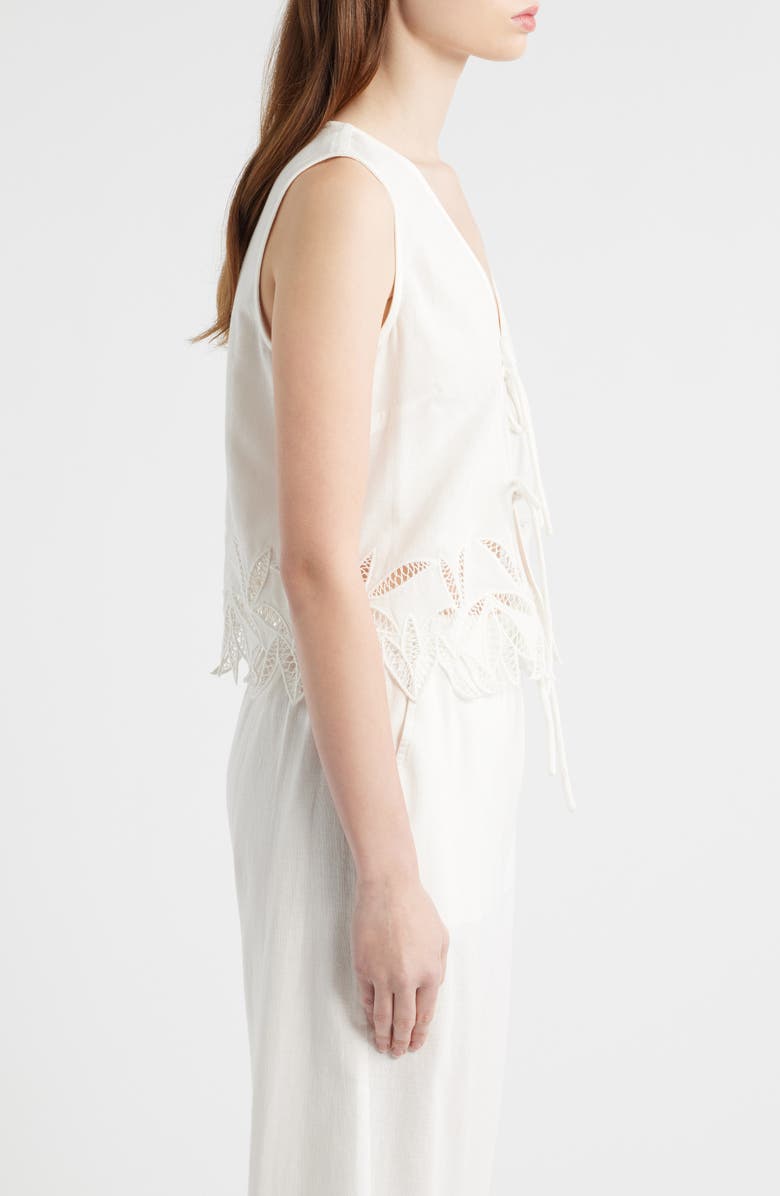 Rails Oregon Embroidered Eyelet Sleeveless Cotton & Linen Tie Front Top, Alternate, color, White Palm Embroidery