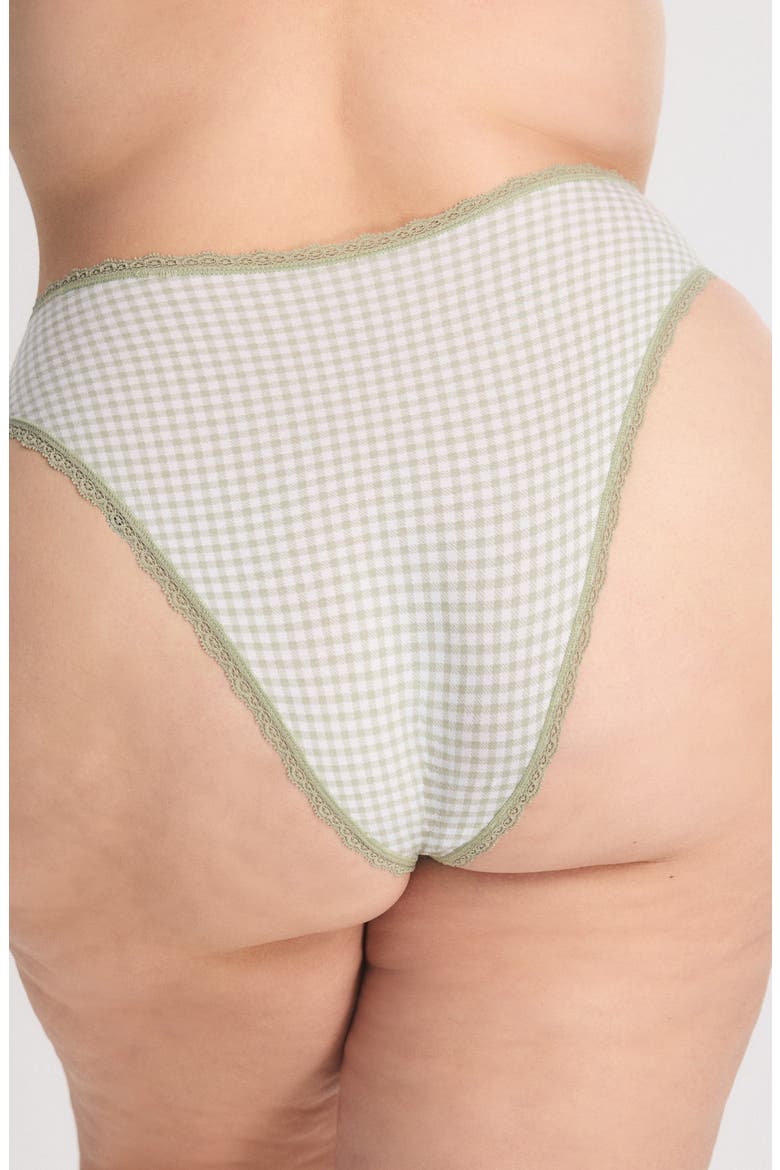 Cotton Essentials Lace-Trim Briefs, Alternate, color, STEELY GREEN CHECK EFFECT PRIN