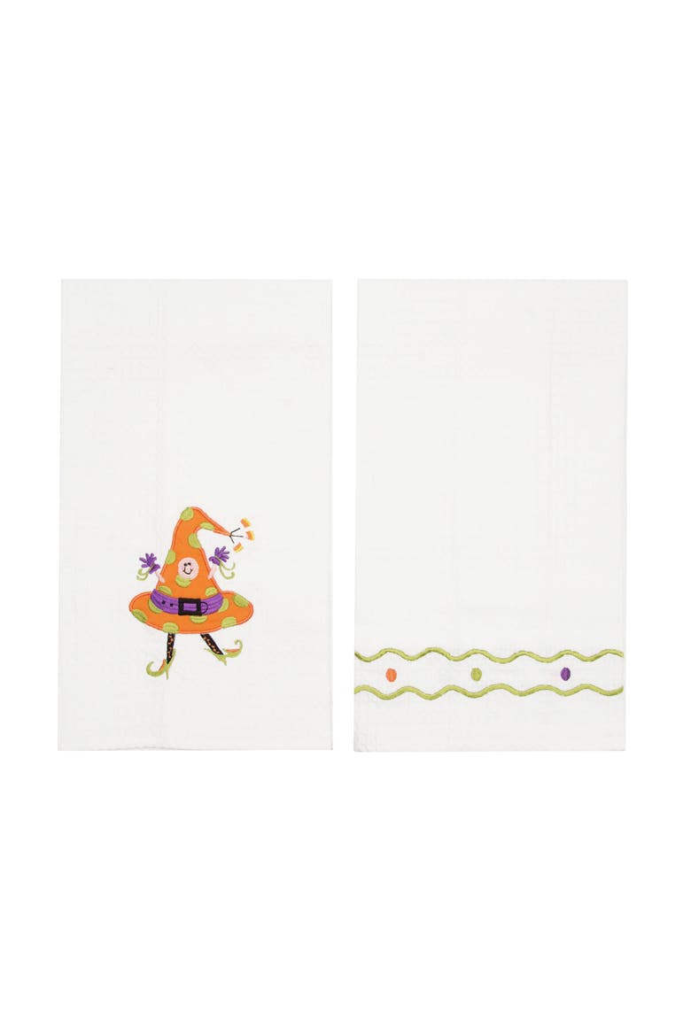 Ms. Candy Witch Hat Embroidered 100% Cotton Flour Sack Halloween Dishtowel, Main, color, White