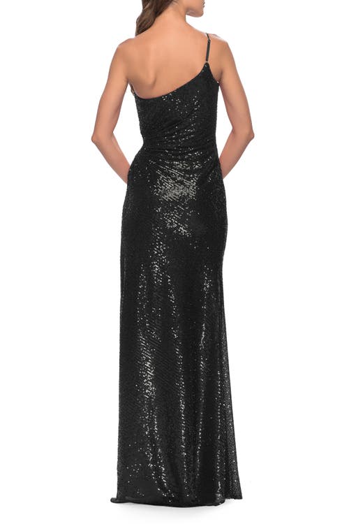 La Femme One Shoulder Sequin Dress With Circle Cut Out
