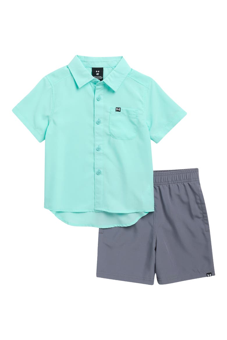 Kids' Drift Tide Short Sleeve Button-Up Shirt & Shorts Set, Main, color, NEO TURQUOISE