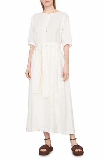 Vince Boatneck Belted Linen & Cotton Dress