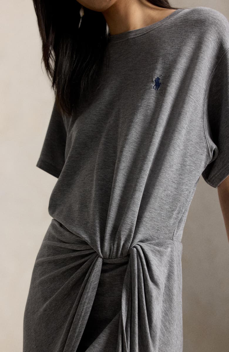 Polo Ralph Lauren Side Twist Midi T-Shirt Dress, Alternate, color, Cobblestone Heather