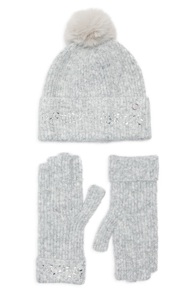 Crystal Faux Fur Pompom Beanie & Scarf Box Set, Main, color, SI