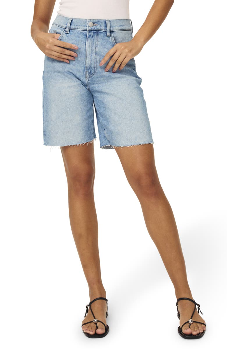 WARP+WEFT MTY '90s Raw Hem High Waist Mid Thigh Denim Shorts, Main, color, 