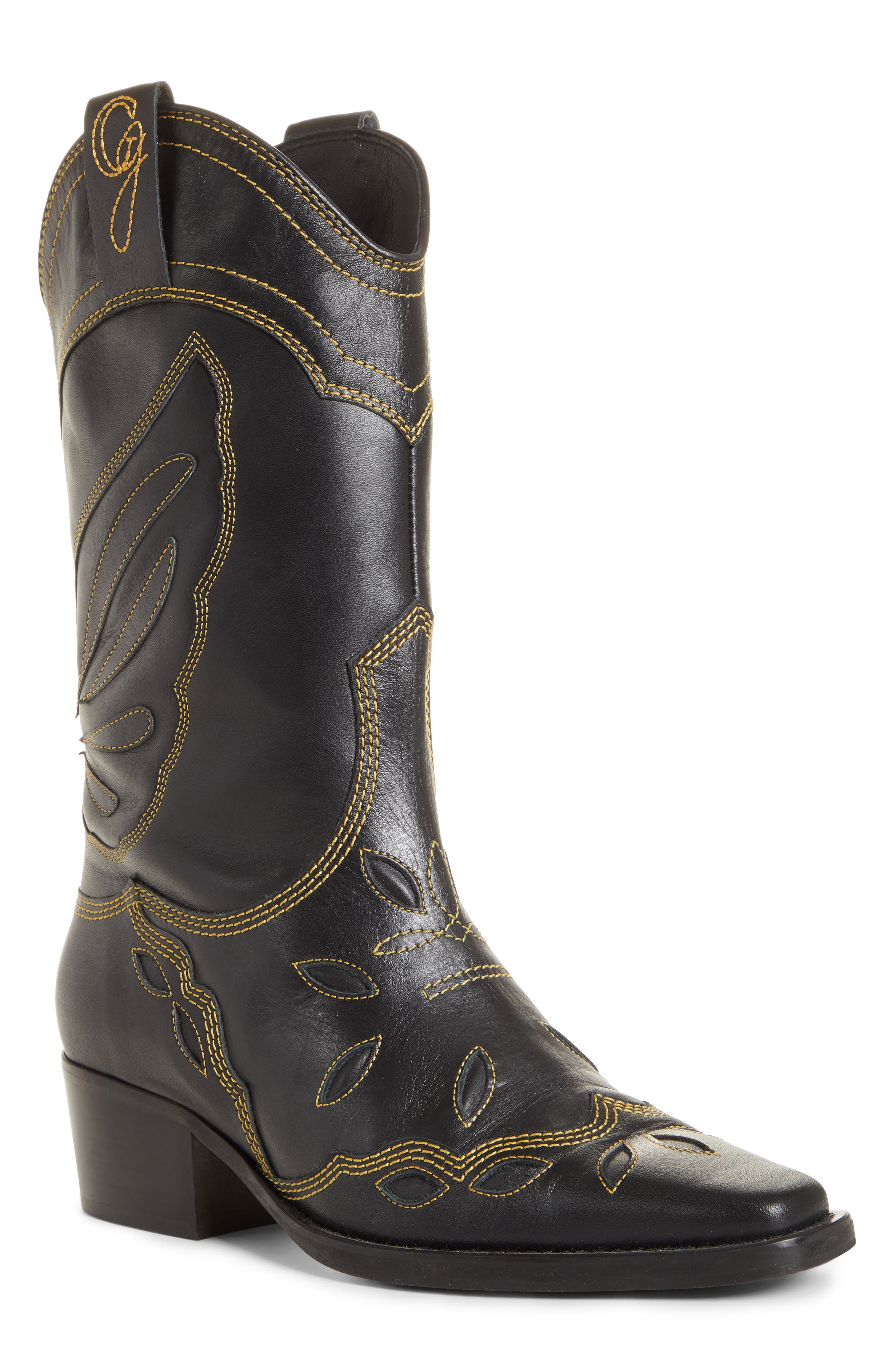 Ganni Texas Tall Western Boot, Main, color, 