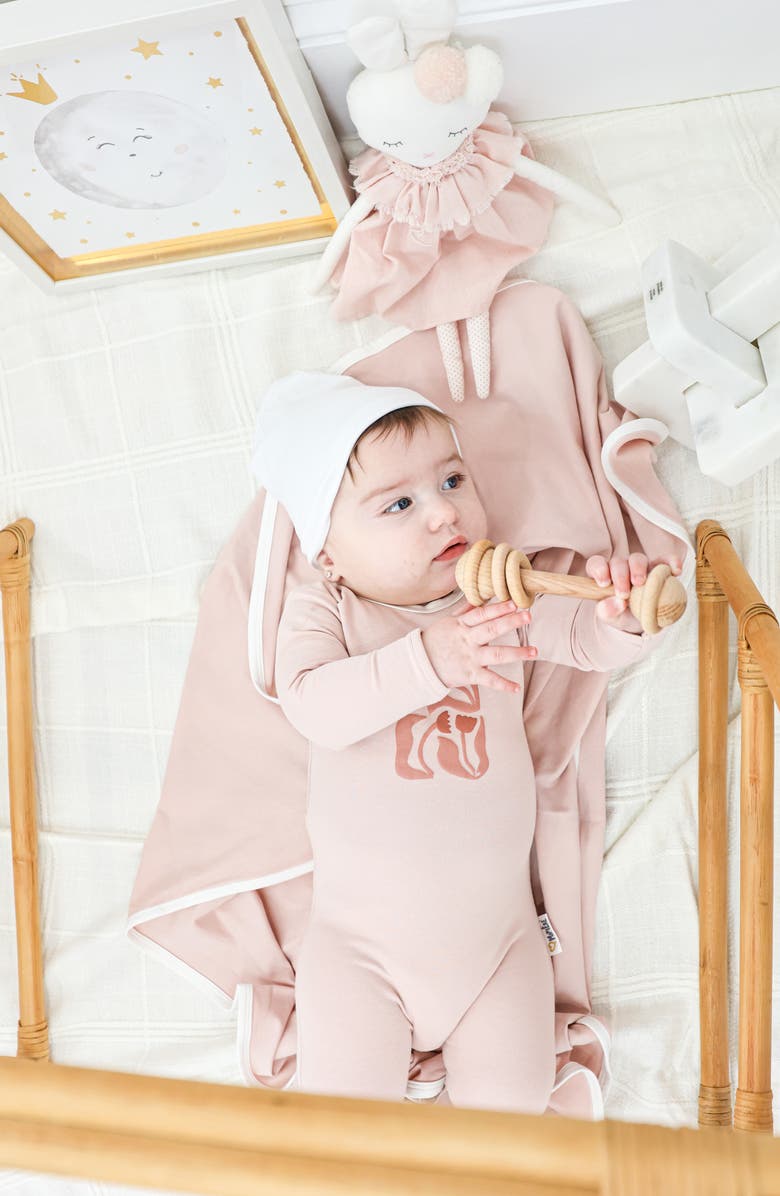 Manière Puff Paint Flower Cotton Blend Footie, Alternate, color, Mauve