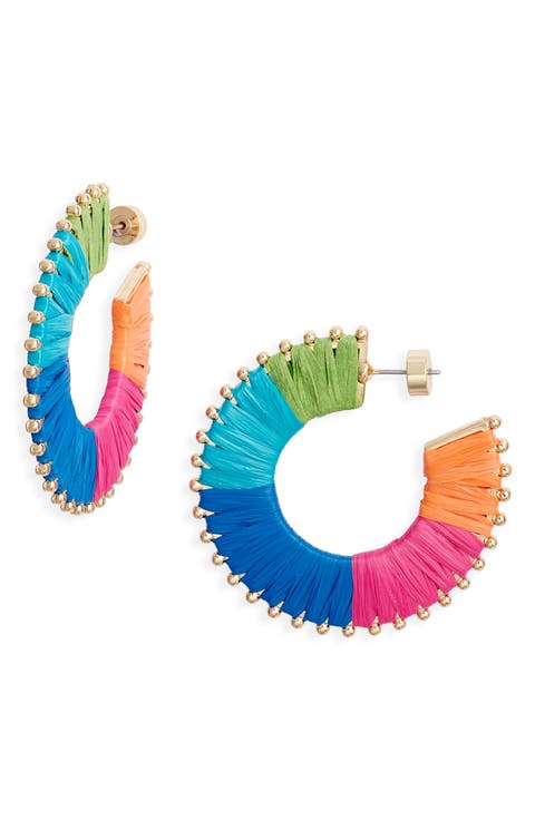 Raffia Wrapped Flat Hoop Earrings