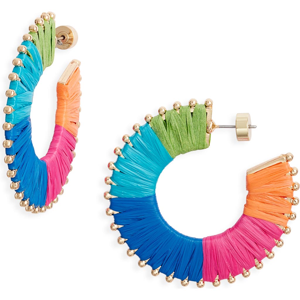Nordstrom Raffia Wrapped Flat Hoop Earrings