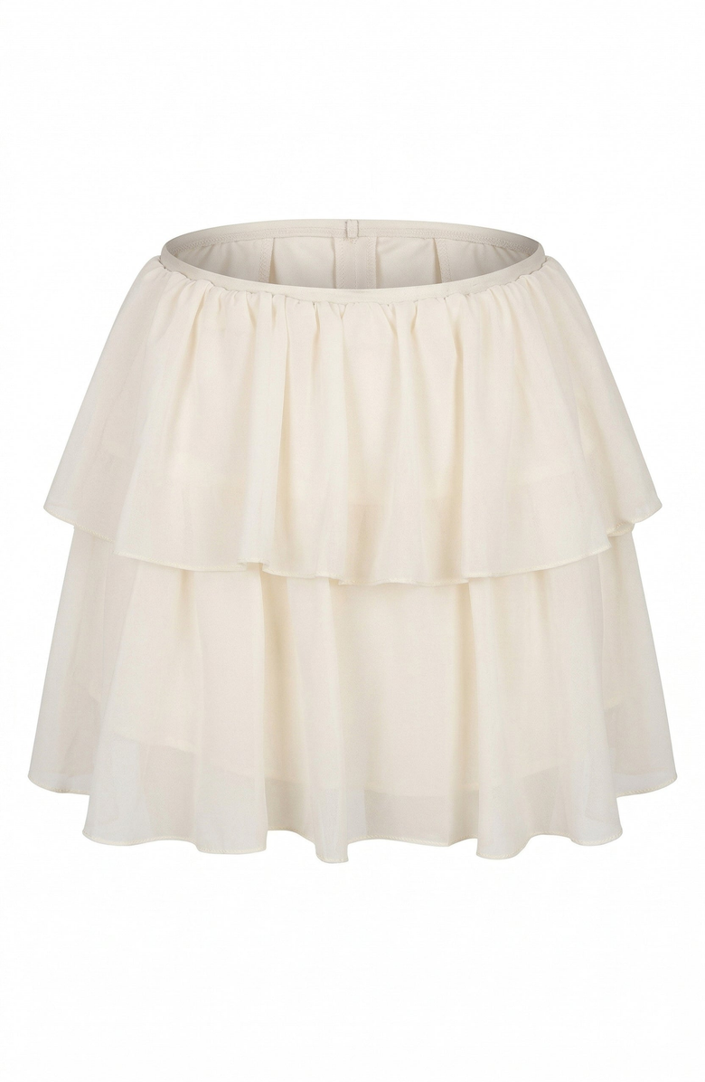 Modenaire Ruffle Tier Mini Skirt Set with Long Sleeve Blouse, Alternate, color, Ivory