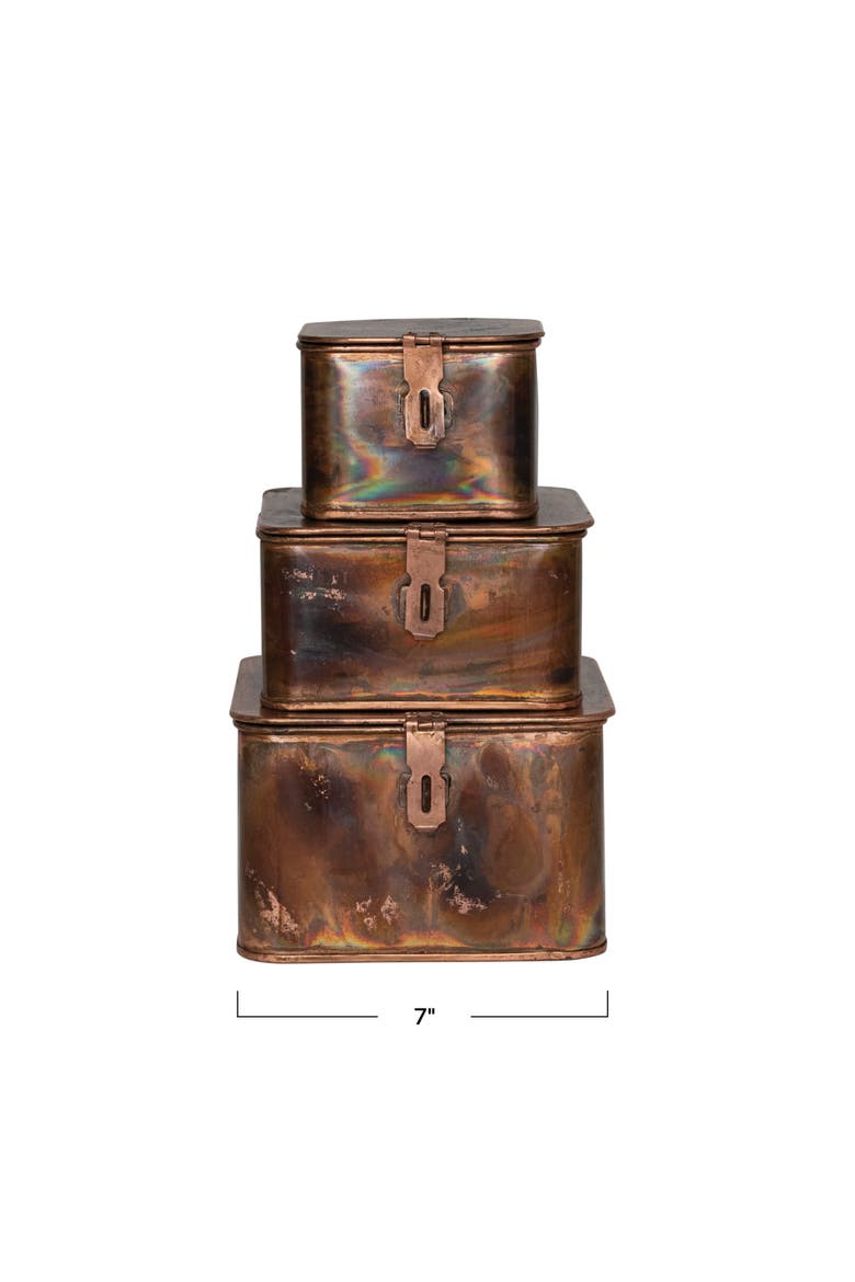 Various Square Decorative Boxes, Burnt Copper Finish, Set of 3, Alternate, color, Copper